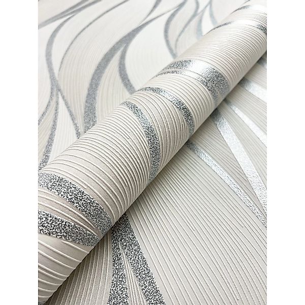 Newroom Vliestapete Faria Silver Wellen Streifen FSC® günstig online kaufen