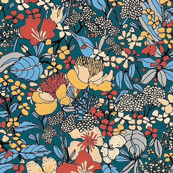 PROFHOME 377564-GU Blumen Tapete Dschungel Matt Blau Rot-Braun Orange 0,53 günstig online kaufen