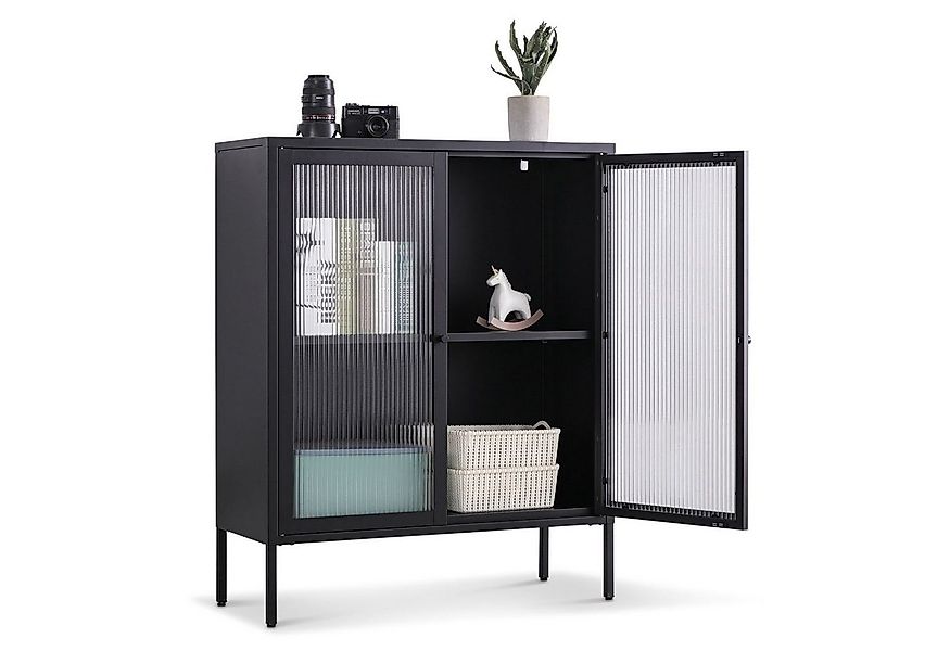 Coemo Highboard TOKIO, Schwarz Metall, Vitrine Wohnzimmer 2 Glastüren moder günstig online kaufen