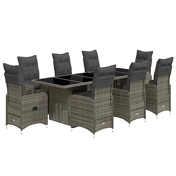vidaXL 9-Tlg Garten-Bistro-Set mit Kissen Grau Poly Rattan 3277295 günstig online kaufen