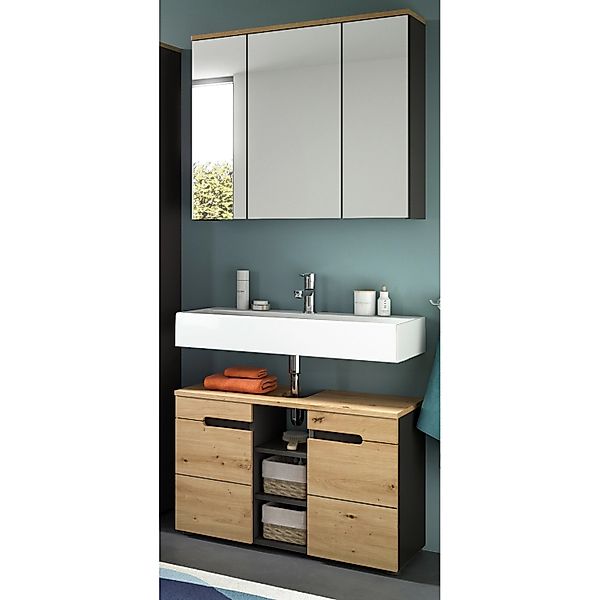 Inn.Furn Badmöbel Set in Eiche und Grau 2-teilig 80 cm Cooper günstig online kaufen