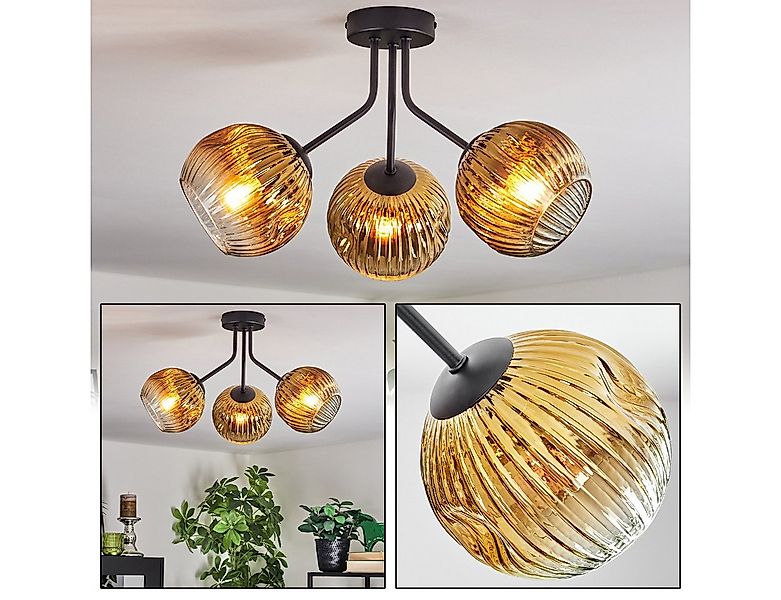 hofstein Deckenleuchte Deckenlampe aus Metall/Riffelglas in Schwarz/Goldfar günstig online kaufen