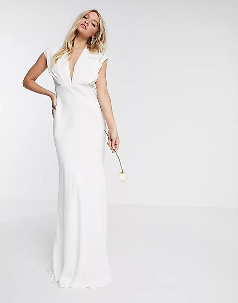 ASOS EDITION – Rebecca – Hochzeitskleid aus Satin mit tiefem Ausschnitt und günstig online kaufen