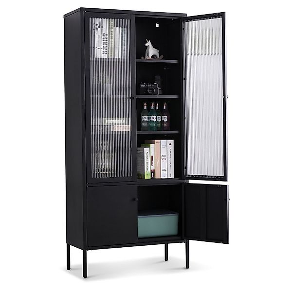 Coemo Standvitrine TOKIO Schwarz Vitrinenschrank Glastüren Metalltüren Vitr günstig online kaufen