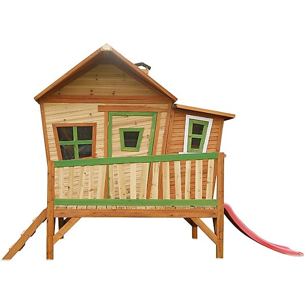 Axi Emma Spielhaus Braun - Grün mit Roter Rutsche 193 x 349 x 227 cm günstig online kaufen