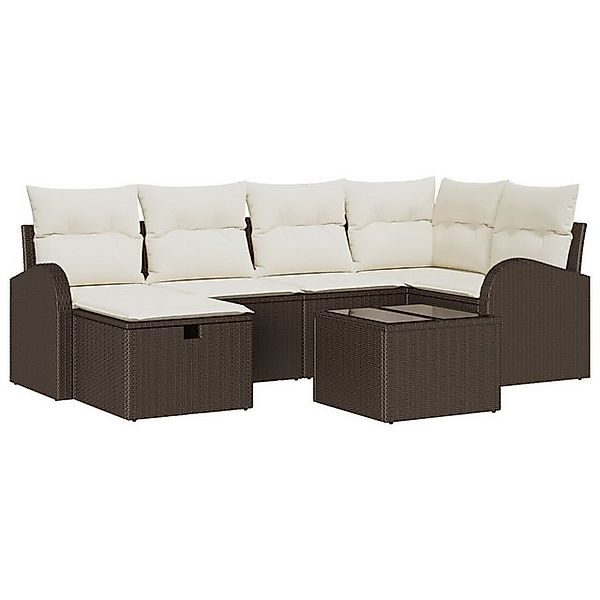 vidaXL Loungesofa 7-teiliges Garten-Sofaset mit Kissen Braun Poly Rattan, 7 günstig online kaufen