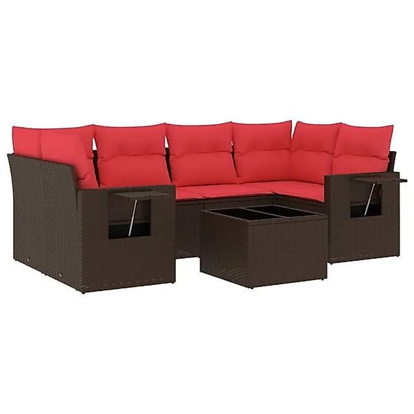 vidaXL 7-Tlg Gartensofa-Set mit Kissen Braun Polyrattan 3219923 günstig online kaufen