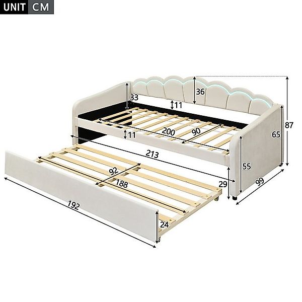 Merax Daybett 90x200cm mit Ausziehbett 90x190cm (1 tlg), Samt Polsterbett S günstig online kaufen