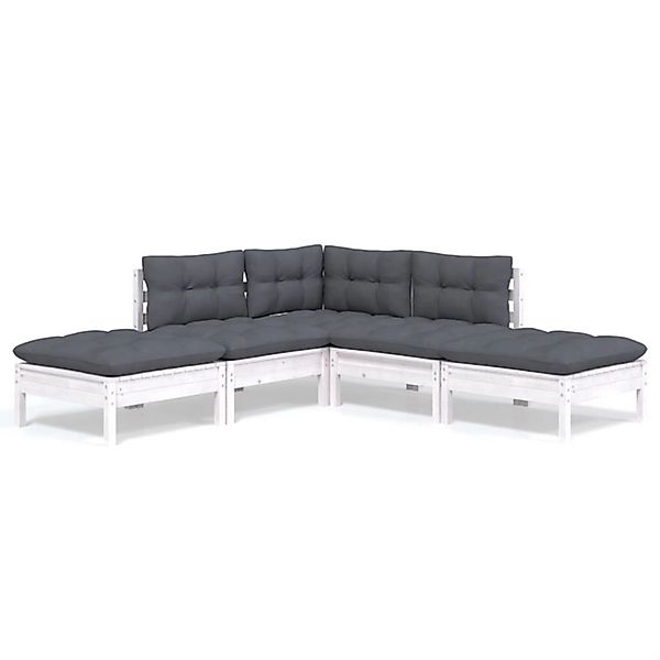 vidaXL 5-tlg Garten-Lounge-Set mit Kissen Weiß Kiefernholz Modell 3 günstig online kaufen