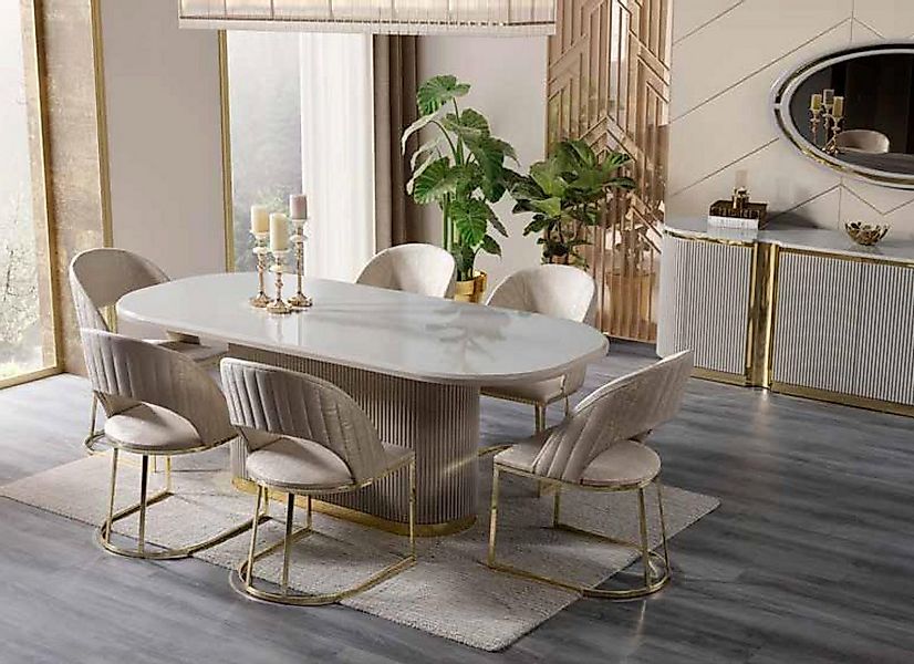 JVmoebel Esszimmersessel Eleganter Polstersessel aus Textil in Weiß mit gol günstig online kaufen