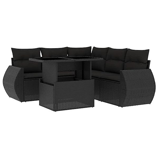 vidaXL 6-Tlg Garten-Sofagarnitur mit Kissen Schwarz Poly Rattan 3268525 günstig online kaufen