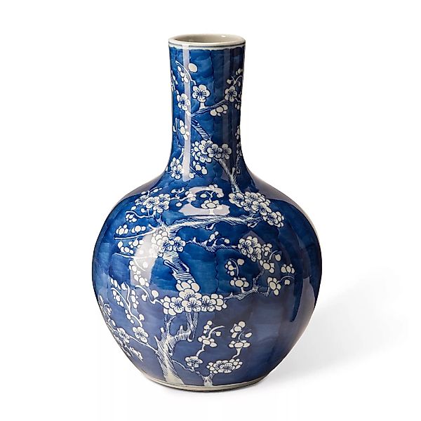 pols potten - Blossom Vase L - blau/H 46cm x Ø 30cm/handbemalte Details günstig online kaufen