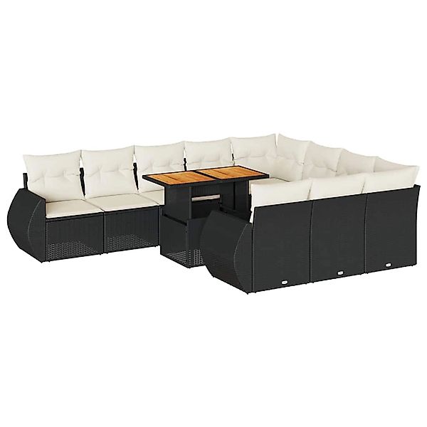 vidaXL 11-Tlg Garten-Sofagarnitur mit Kissen Schwarz Poly Rattan 3327311 günstig online kaufen
