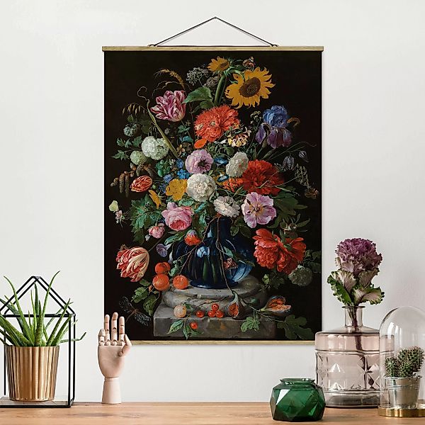 Stoffbild Blumen mit Posterleisten - Hochformat Jan Davidsz de Heem - Glasv günstig online kaufen