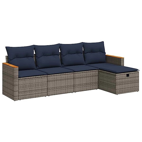 vidaXL 5-Tlg Garten-Sofagarnitur mit Kissen Grau Poly Rattan 3325904 günstig online kaufen