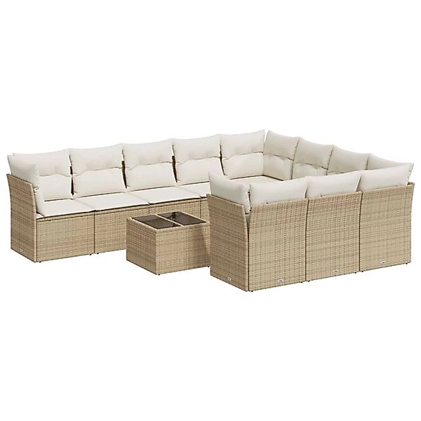 vidaXL 11-Tlg Garten-Sofagarnitur mit Kissen Beige Poly Rattan 3250067 günstig online kaufen
