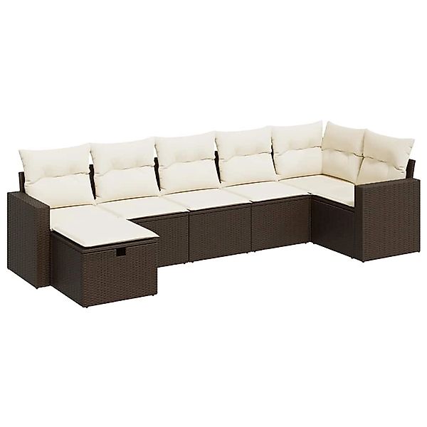 vidaXL 7-Tlg Garten-Sofagarnitur mit Kissen Braun Poly Rattan 3325409 günstig online kaufen