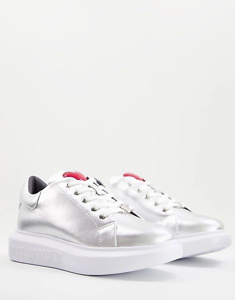 Love Moschino – Minimalistische Sneaker in Silber günstig online kaufen