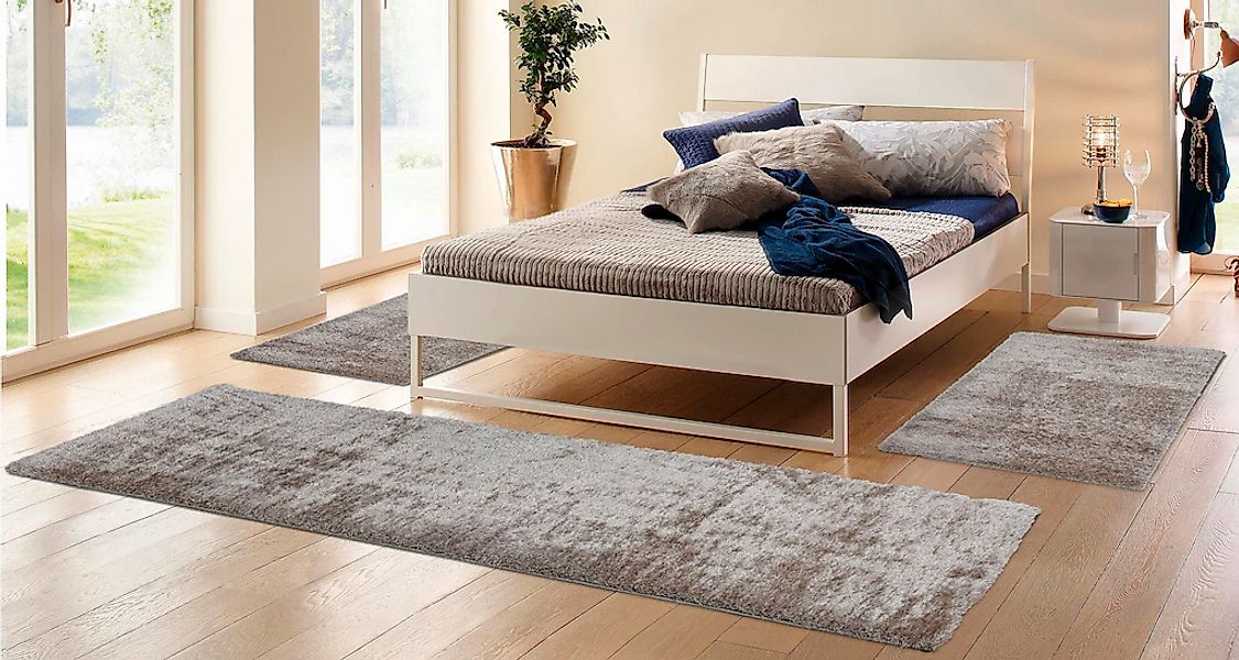 my home Bettumrandung »Malin«, (3 tlg.), Hochflor, Shaggy, Uni-Farben, leic günstig online kaufen