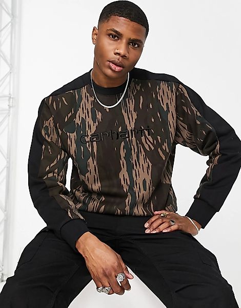 Carhartt WIP – Tonare – Sweatshirt in Schwarz mit Military-Muster und kontr günstig online kaufen