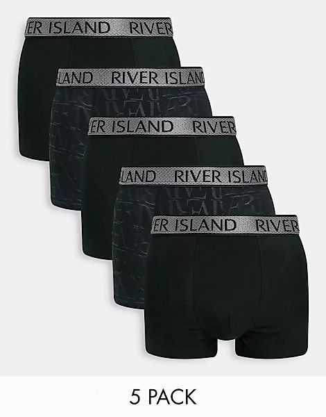 River Island – Unterhosen in Schwarz mit einfarbigem Print im 5er-Pack günstig online kaufen