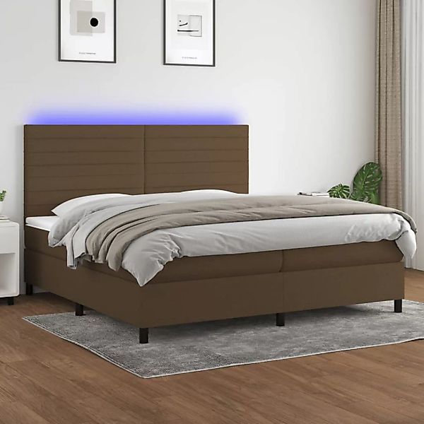 Vidaxl Boxspringbett Mit Matratze & Led Dunkelbraun 200x200 Cm Stoff günstig online kaufen