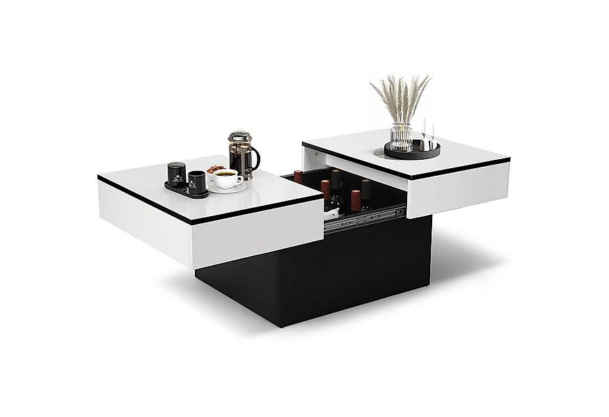 VOWNER Couchtisch Hochglanz-Sofatisch mit 2 Stauräumen, Beistelltisch, Wohn günstig online kaufen