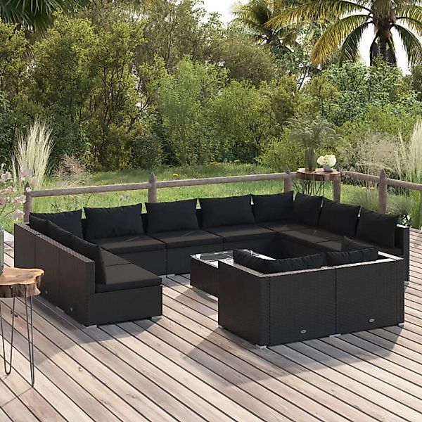 Vidaxl 12-tlg. Garten-lounge-set Mit Kissen Schwarz Poly Rattan günstig online kaufen