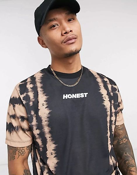 ASOS DESIGN – Lässiges T-Shirt mit Batikmuster und Stickerei vorne in Schwa günstig online kaufen
