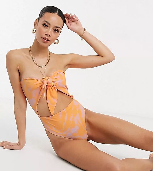 ASOS Tall – Badeanzug mit Zierausschnitt und Bindedetail vorn in sonnengebl günstig online kaufen