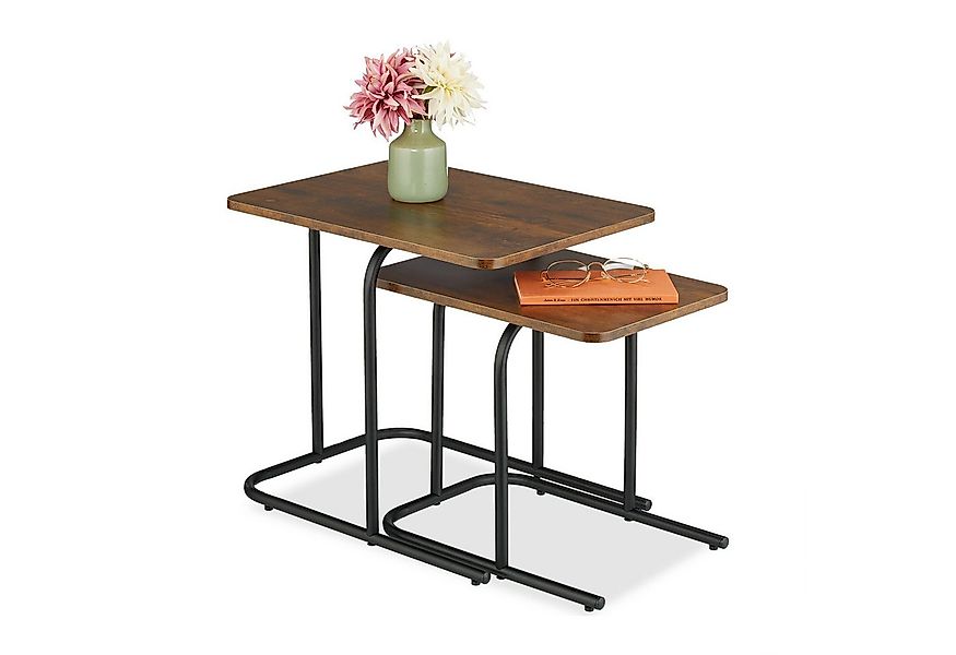 relaxdays Satztisch 2er Set Holzoptik & Metall (2er Set), dunkelbraun günstig online kaufen