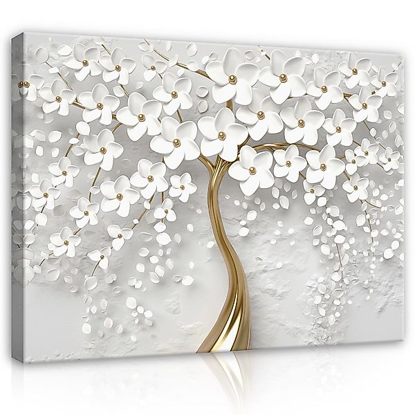 Wallarena Leinwandbild Abstrakt Blumen gold grau Baum Modern Deko XXL Leinw günstig online kaufen