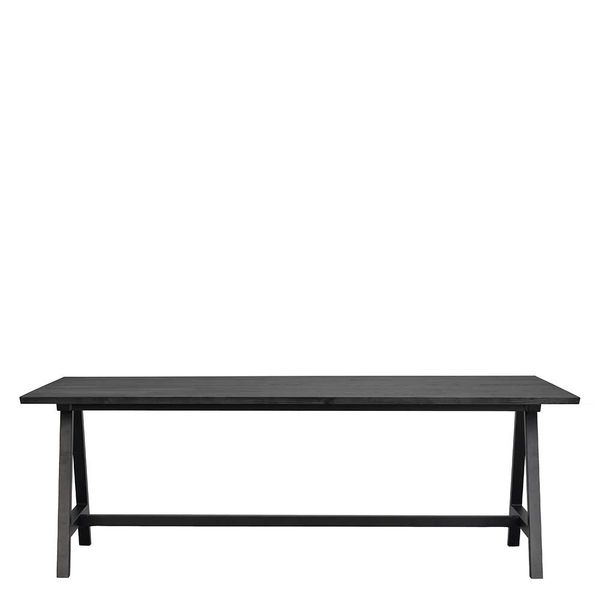 Schwarzer Küchen Tisch mit A Fußgestell Massivholzplatte günstig online kaufen