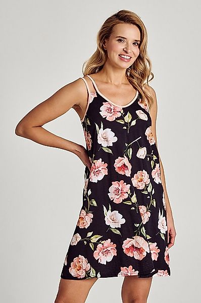Mademoiselle Sommeil Nachthemd in schwarz mit Rosendruck und Spaghettiträge günstig online kaufen