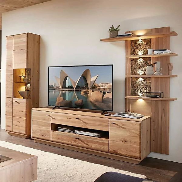 Wohnzimmerwand Modern in Wildeichefarben Eschefarben (dreiteilig) günstig online kaufen