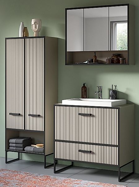 Inn.Furn Badmöbel-Set Scana, (Badezimmer in Sand mit schwarz, 4-St., Komple günstig online kaufen