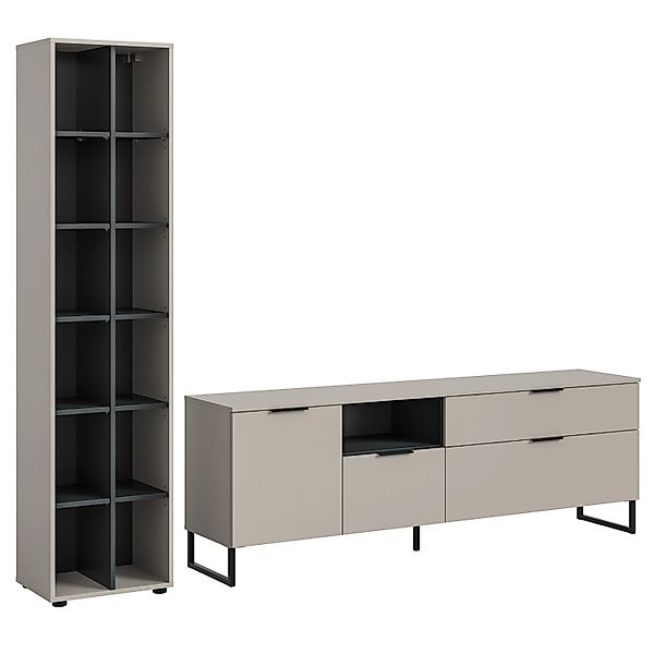 Inn.Furn Wohnwand  in Kaschmir und Schwarz 245 cm mit Soft-Close Morena günstig online kaufen