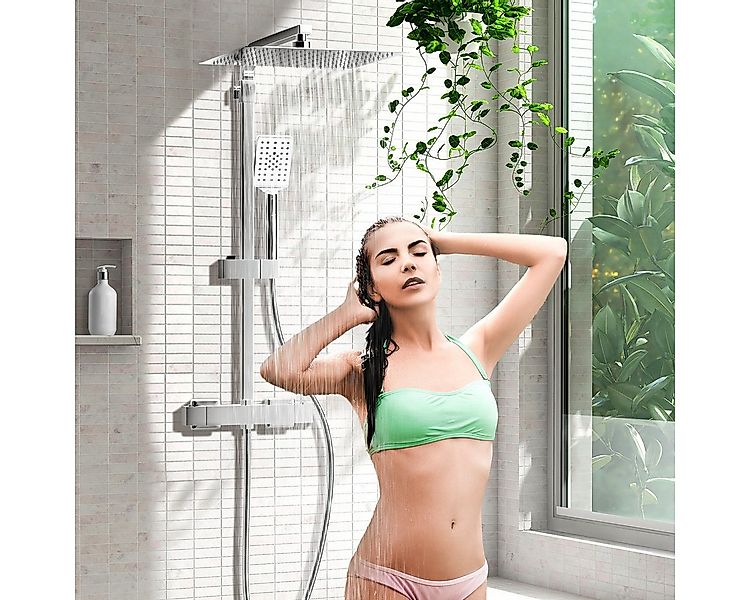Eumaty Duschsystem Duschset Regendusche mit Thermostat Edelstahl 30*30cm Re günstig online kaufen