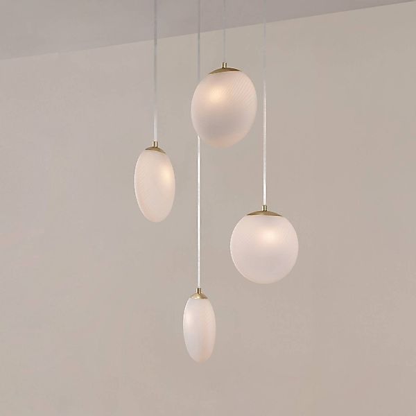 Lucande Hängeleuchte Lunelle, messing, Glas, 4-flg., Ø 40cm günstig online kaufen