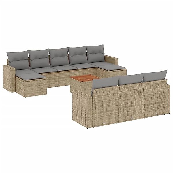 vidaXL 11-Tlg Garten-Sofagarnitur mit Kissen Beige Poly Rattan 3224344 günstig online kaufen