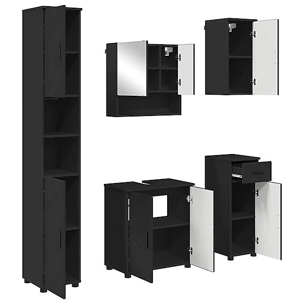 vidaXL Badezimmermöbel-Set 5-Tlg Schwarz Holzwerkstoff & Metall 3392994 günstig online kaufen