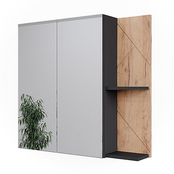 Vicco Badspiegelschrank Irma Anthrazit/Goldkraft Eiche 80 x 75 cm günstig online kaufen