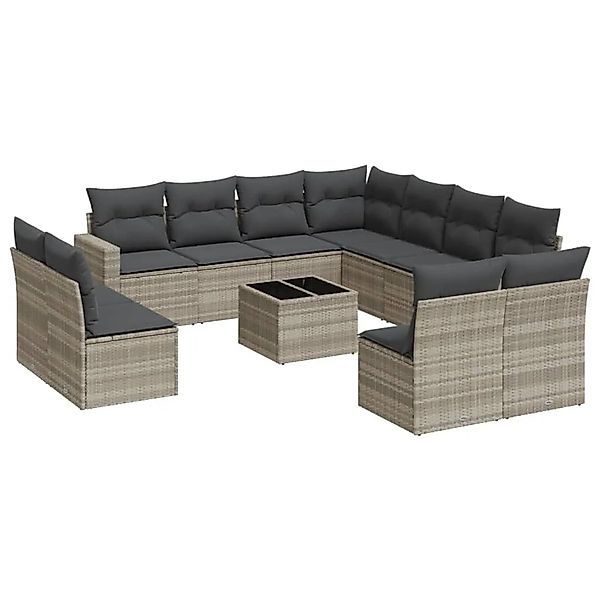 vidaXL 12-Tlg Garten-Sofagarnitur mit Kissen Hellgrau Poly Rattan 3251479 günstig online kaufen