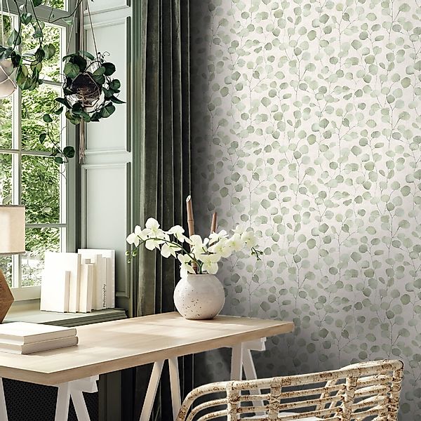 Marburg Vliestapete Ranken Blätter Eukalyptus Textiloptik günstig online kaufen