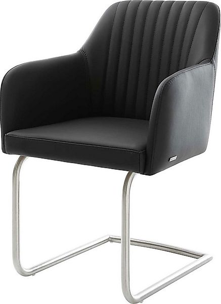 DELIFE Polsterstuhl Greg-Flex, Freischwinger rund Edelstahl Echt-Leder Schw günstig online kaufen