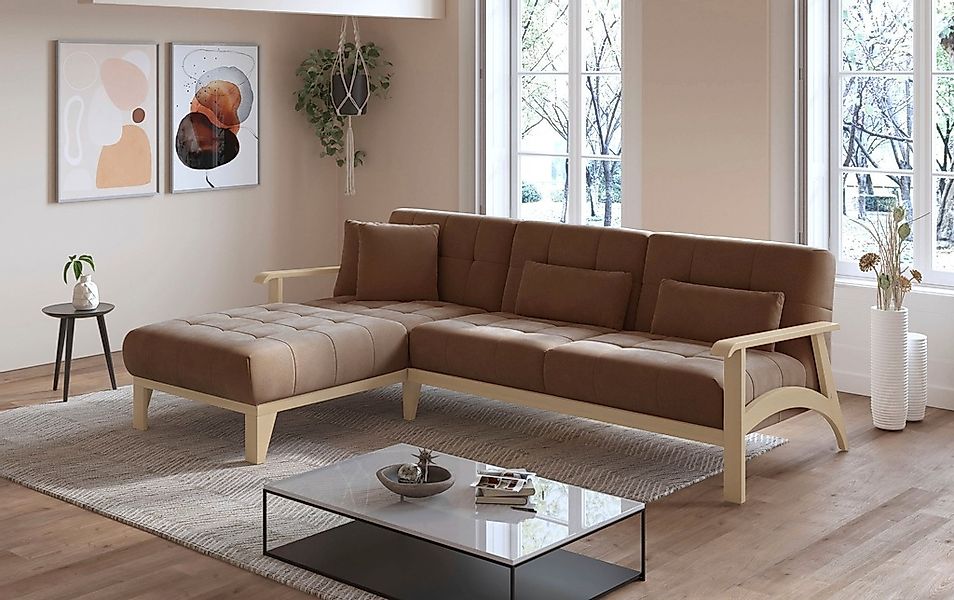 sit&more Ecksofa "Billund L-Form", Armlehnen aus eichefarbigem Buchenholz, günstig online kaufen