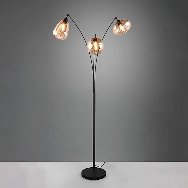 Stehleuchte Lumina, 3-flammig, schwarz/amber, Glas günstig online kaufen