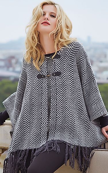 Passioni Cape in Schwarz mit Fransen günstig online kaufen