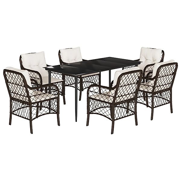 vidaXL 7-Tlg Garten-Essgruppe mit Kissen Braun Poly Rattan 3212114 günstig online kaufen