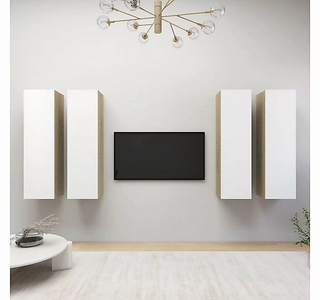 furnicato TV-Schrank TV-Schränke 4Stk. Weiß Sonoma-Eiche 30,5x30x110cm Holz günstig online kaufen